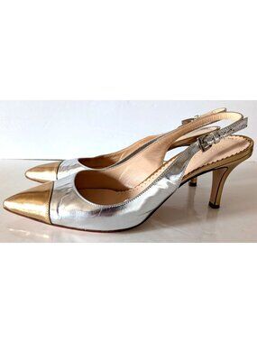 Intrend Women Sandals Metallic Slingback Pointed Kitten Heel Leather 38 Italy